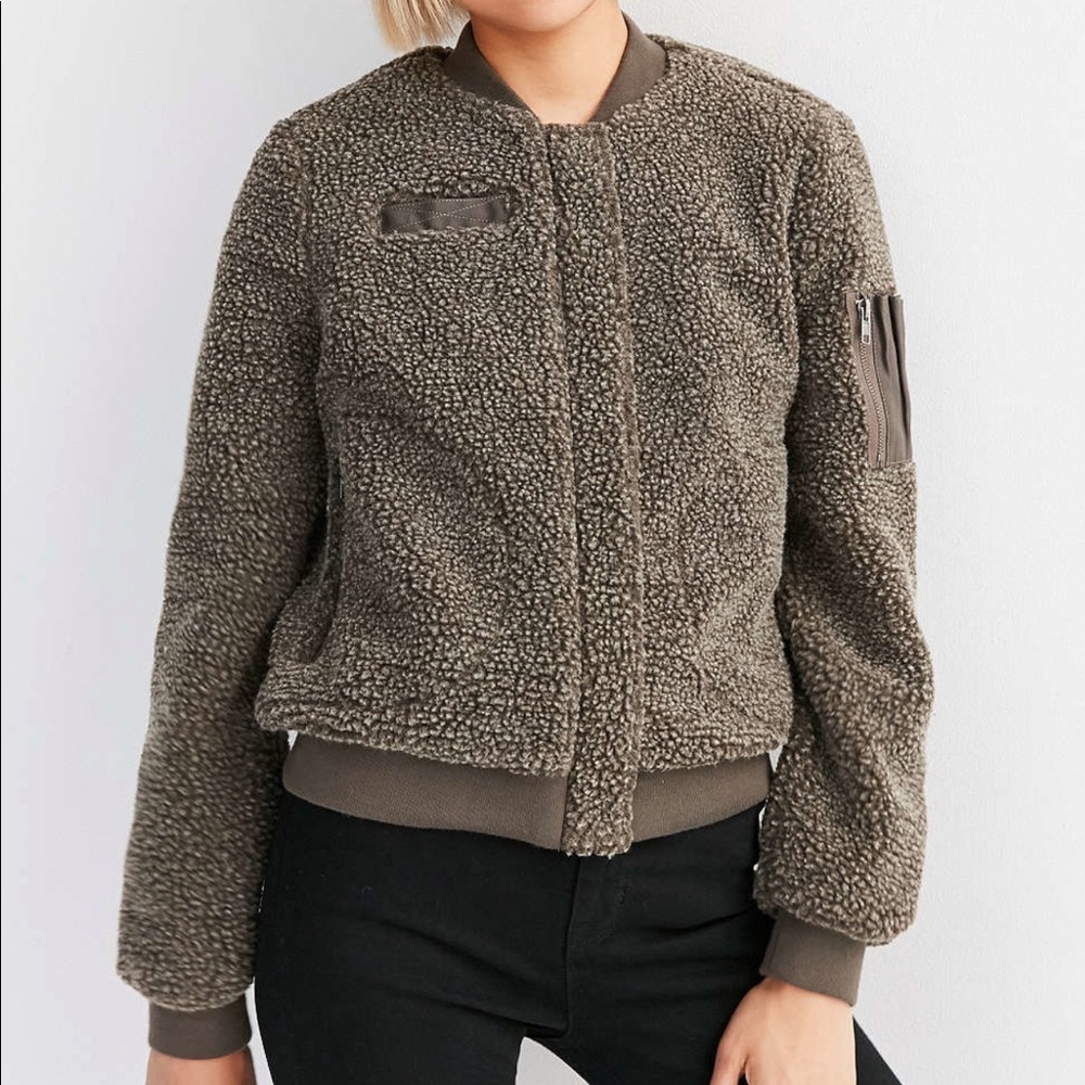 Urban Outfitters Olive Shearling Bomber Jacket